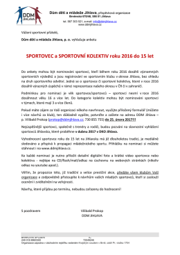 SPORTOVEC a SPORTOVN&Iacute; KOLEKTIV roku 2016 do 15 let