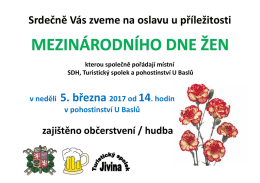 Srdečně V&aacute;s zveme na oslavu u př&iacute;ležitosti