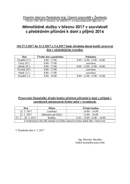 Mimoř&aacute;dn&eacute; služby v březnu 2017 v souvislosti s přeb&iacute;r&aacute;n&iacute;m