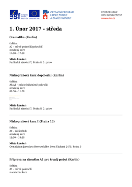 27. &Uacute;nor 2017 - ponděl&iacute; - Kurzy če&scaron;tiny pro cizince