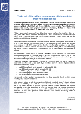 Vl&aacute;da schv&aacute;lila zv&yacute;&scaron;en&iacute; nemocensk&eacute; při dlouhodob&eacute; pracovn&iacute;