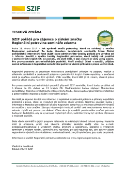 SZIF poř&aacute;d&aacute; pro z&aacute;jemce o z&iacute;sk&aacute;n&iacute; značky Region&aacute;ln&iacute; potravina