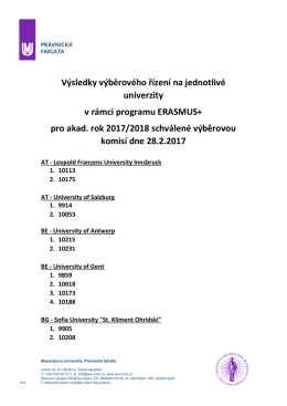 Výsledky výběrového řízení na jednotlivé univerzity v rámci