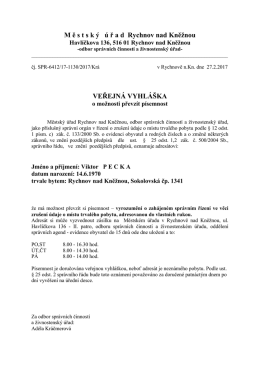 VEŘEJNÁ VYHLÁŠKA o možnosti převzít písemnost