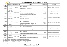 Přejeme dobrou chuť! Jídelní lístek od 20. 2. do 26. 2. 2017