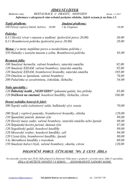 jídelní lístek - Restaurace U Drástů