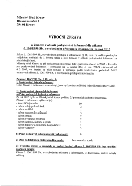 Výroční zpráva o činnosti v oblasti poskytování informací dle zákona č
