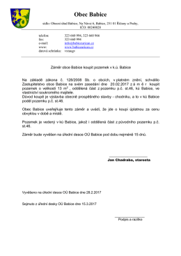 Záměr obce Babice koupit pozemek v k.ú. Babice