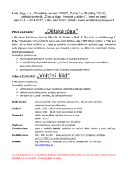 &bdquo;Dětsk&aacute; j&oacute;ga&ldquo; Sobota 22.04.2017 &bdquo;Vnitřn&iacute; klid&ldquo;