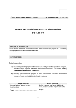 Podání žádosti a zajištění finanční spoluúčasti Města Vodňany pro
