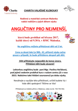 angličtiny pro nejmen&scaron;&iacute; - Charita Vala&scaron;sk&eacute; Klobouky
