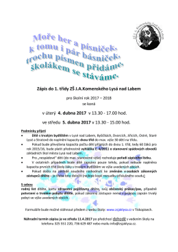 Zápis do 1. třídy ZŠ J.A.Komenského Lysá nad Labem v 4. a 5
