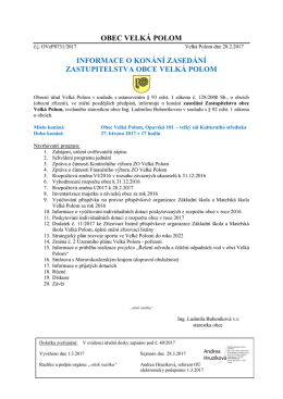 Informace o konání zasedání ZO Velká Polom dne 27.03.2017 v 17