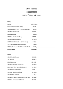 Obec Věžnice IČO 00373966 ROZPOČET na rok 2016