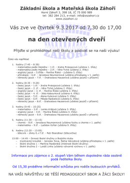 Pozv&aacute;nka na den otevřen&yacute;ch dveř&iacute;