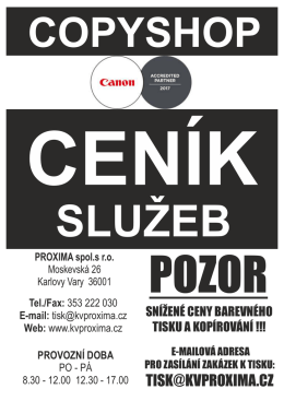 Ceník prací kopírovacího střediska 1.3.17 Proxima spol. s.r.o.