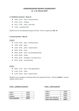 HARMONOGRAM INDANCE WORKSHOPU 11. a 12. března 2017