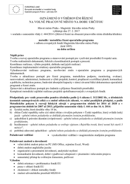 Výběrové řízení – metodik/metodička řízení
