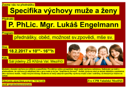 Zveme vás na přednášku Specifika výchovy muže a ženy