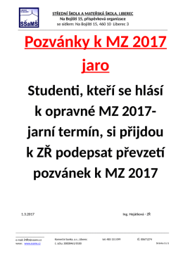 Pozv&aacute;nky k MZ 2017 jaro - Středn&iacute; &scaron;kola a Mateřsk&aacute; &scaron;kola