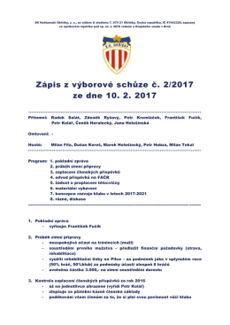 Zápis z výborové schůze č. 2/2017 ze dne 10. 2. 2017