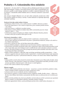 Podněty z 5. Celost&aacute;tn&iacute;ho f&oacute;ra ml&aacute;deže ke stažen&iacute; v pdf zde