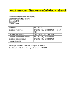 NOVÁ TELEFONNÍ ČÍSLA – FINANČNÍ ÚŘAD V TIŠNOVĚ