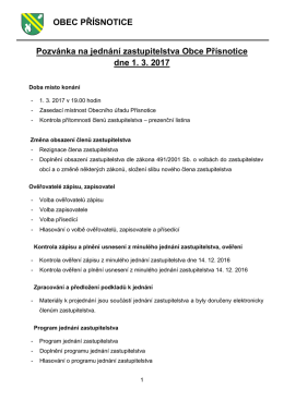 OBEC PŘ&Iacute;SNOTICE Pozv&aacute;nka na jedn&aacute;n&iacute; zastupitelstva Obce