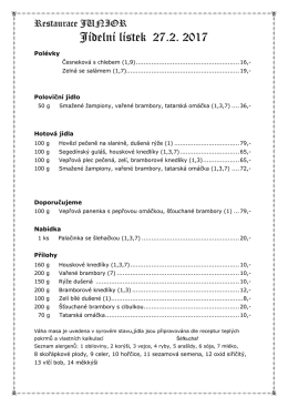 Jídelní lístek 27.2. 2017