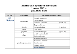 Informacja o dyżurach nauczycieli