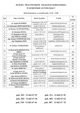 dyżury pracowników filologii germańskiej w semestrze letnim 2016/17