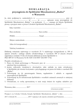 Deklaracja przystąpienia do SM Radna