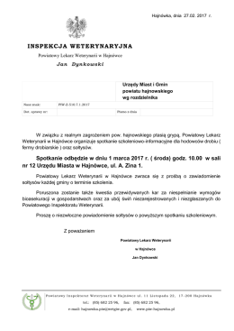 Spotkanie odbędzie w dniu 1 marca 2017 r. ( środa)