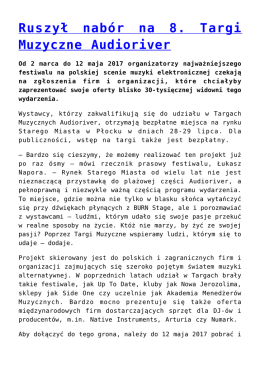 Ruszył nabór na 8. Targi Muzyczne Audioriver