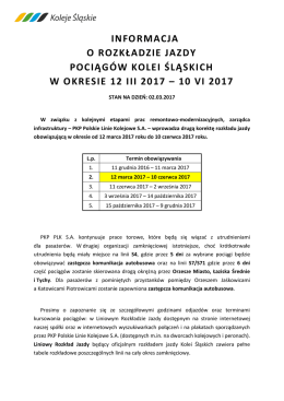 Informacja o zamknięciowym rozkładzie jazdy obowiązującym od 13