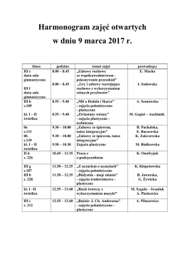 Harmonogram zajęć otwartych w dniu 9 marca 2017 r.