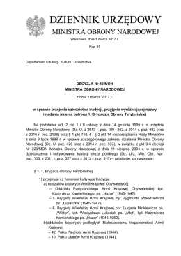 DECYZJA Nr 49/MON MINISTRA OBRONY NARODOWEJ z dnia 1