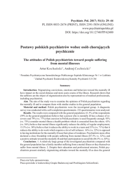 Postawy polskich psychiatr&oacute;w wobec os&oacute;b chorujących psychicznie
