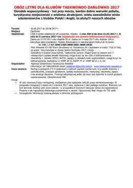 Obóz letni Kadry Wojewódzkiej Juniorów w taekwondo WTF 2005