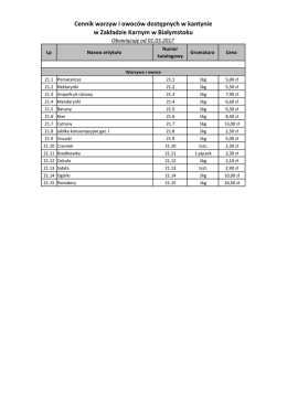 Lista warzywa i owoce dostępne w ZK Białystok