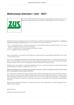 Waloryzacja emerytur i rent - 2017