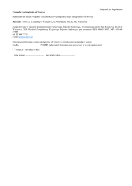 Załącznik do Regulaminu Formularz odstąpienia od