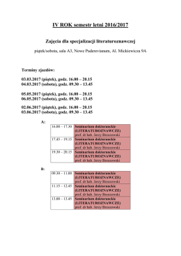 harmonogram zajęć IV roku