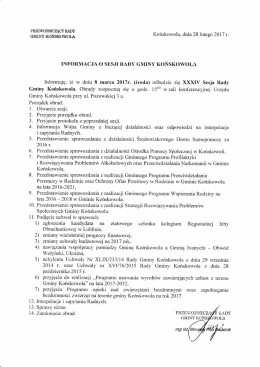 Zaproszenie na XXXIV sesję Rady Gminy Końskowola w dniu 8