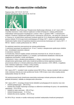 Ważne dla emerytów-rolników