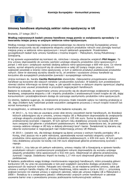 Umowy handlowe stymulują sektor rolno-spożywczy w UE