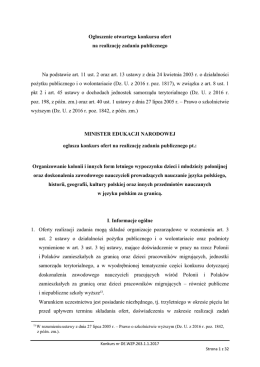 Ogłoszenie konkursu, Regulamin konkursu oraz Zasady