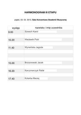 HARMONOGRAM III ETAPU występ 9.00 10.20 11.40 15.00 16.20