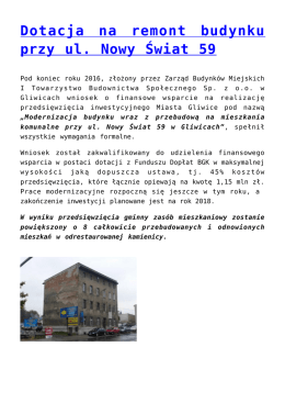 Dotacja na remont budynku przy ul. Nowy Świat 59