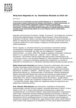 Wręczono Nagrodę im. ks. Stanisława Musiała za 2016 rok